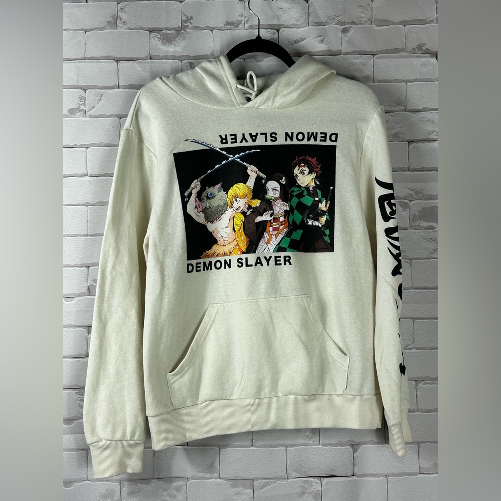 Demon Slayer Men’s Kimetsu no Yaiba Cream Long Sleeve Hoodie | M